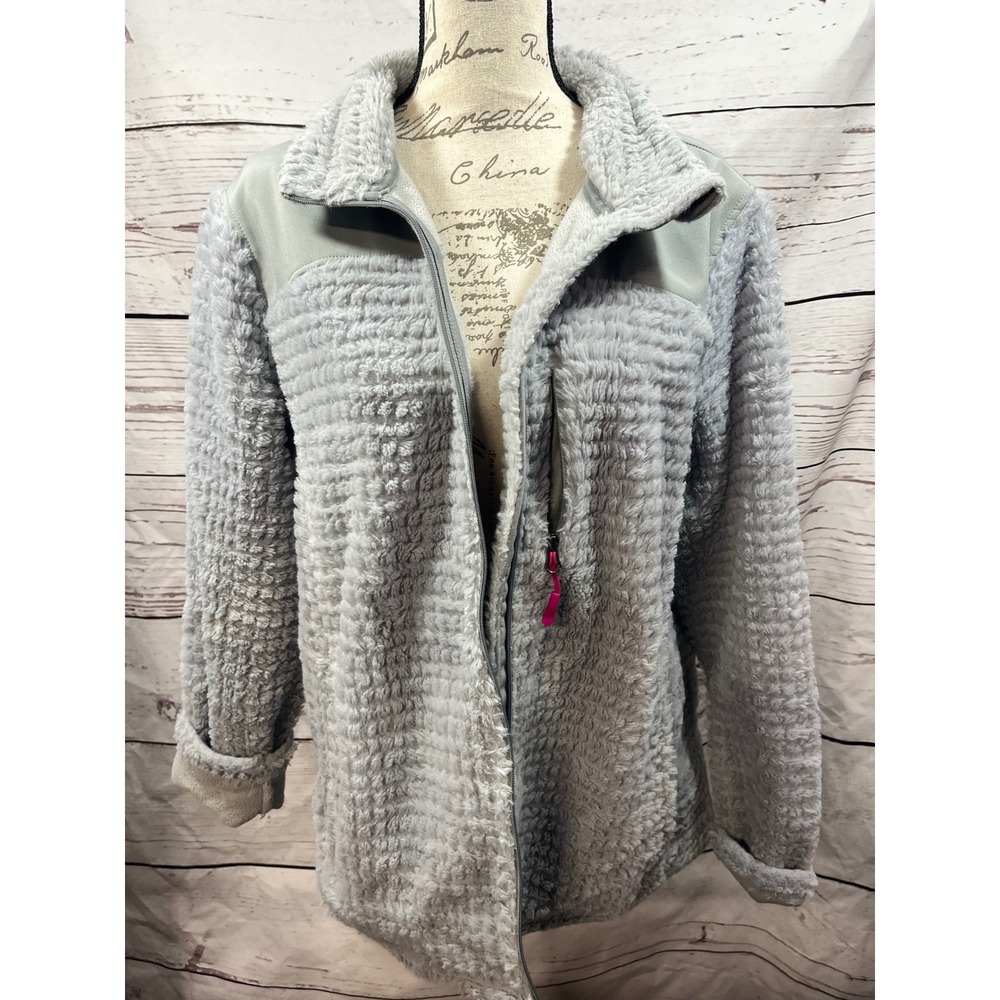 Made For Life Gray Faux Fur Sherpa Fleece Full Zip‎ Jacket Womens XL Mixed Media